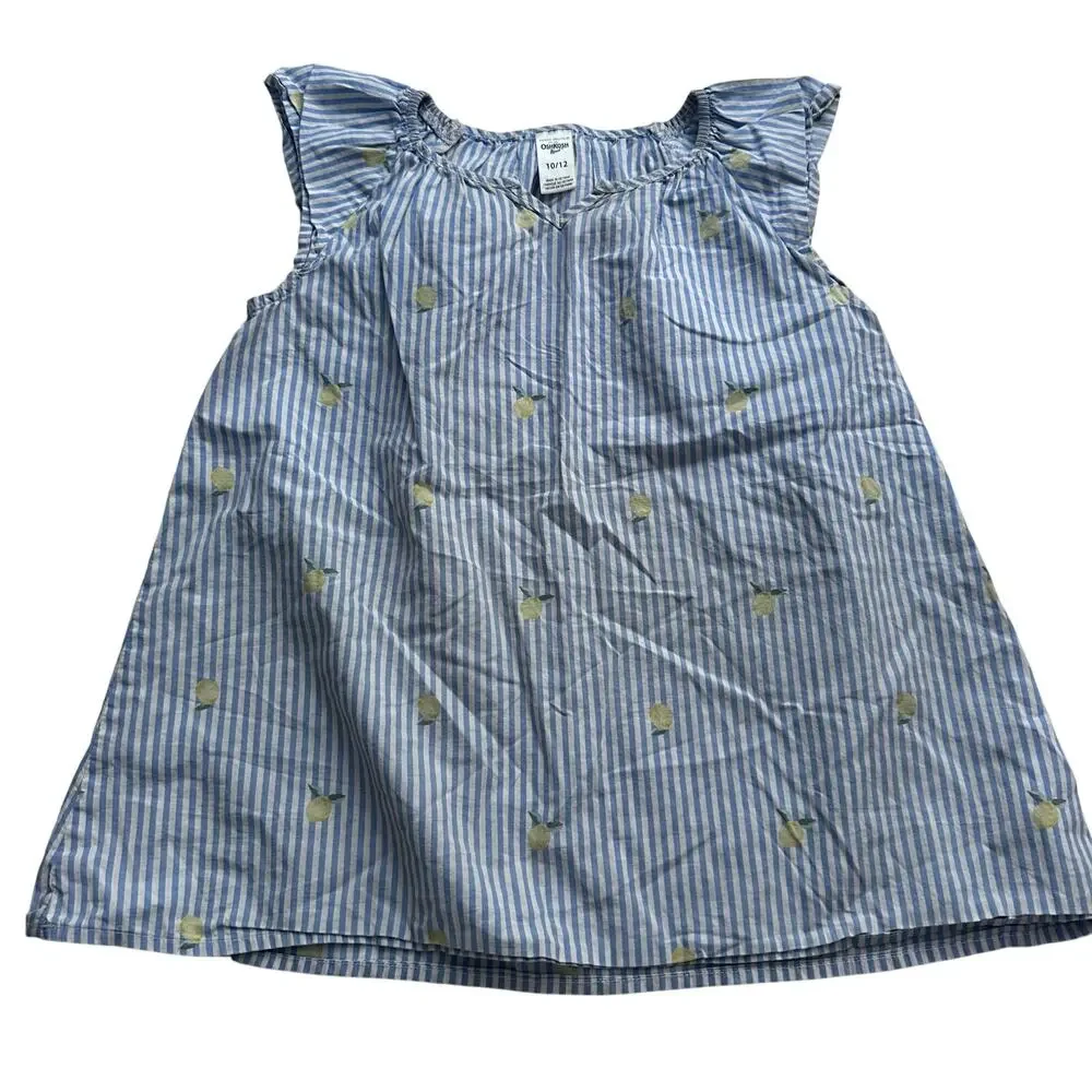 Oshkosh Lemon Striped Cap Sleeve Poplin Blouse